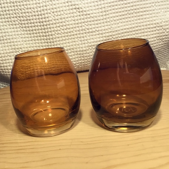 3/$20 Set of 2 JOY Amber Holders Glass Joy Brand Votive Tea Light - Picture 1 of 7